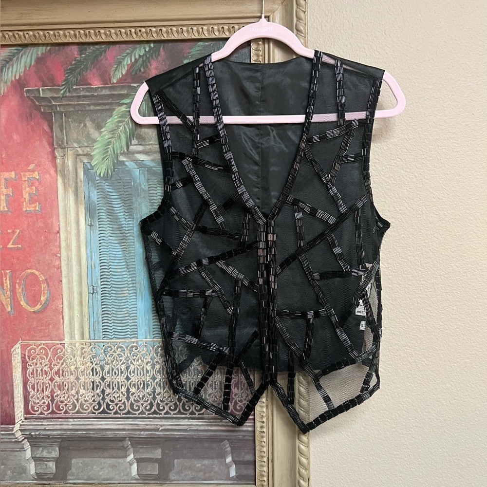 👠Ann Tjian for Kenar Black Beaded Mesh Vest
